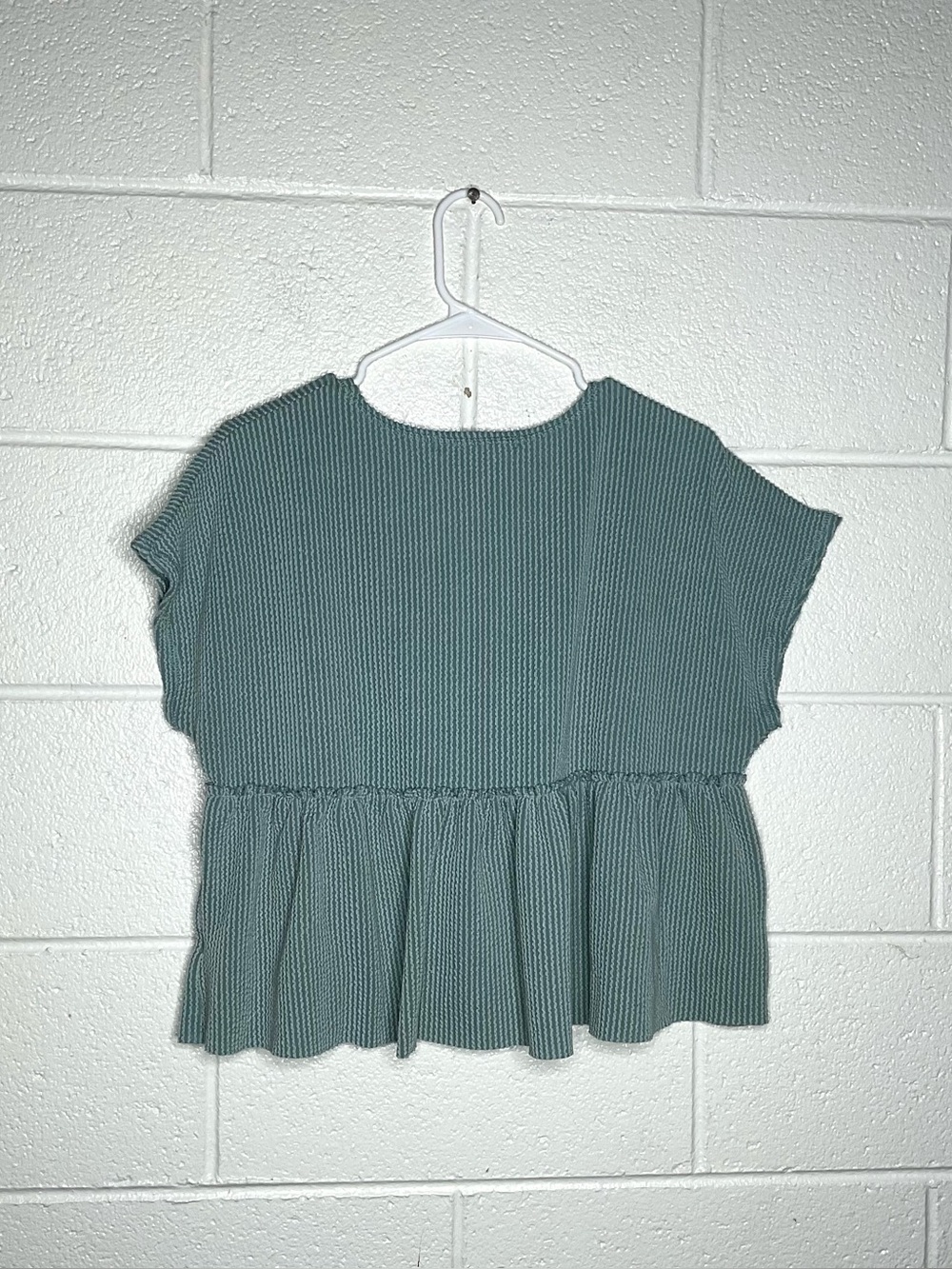 < Altar’d State Sage Green Cropped Ribbed Babydoll Top > - Picture 6 of 6